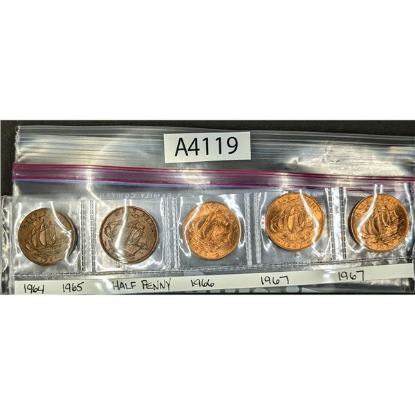 1964-1967 Half Pennies x5 (A4119)