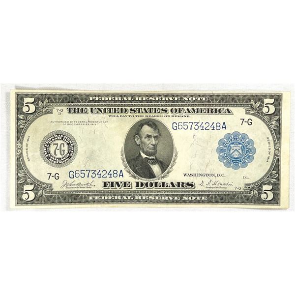 1913 LG $5 Silver Certificate CLOSELY UNC