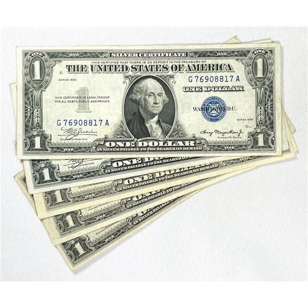 (5) 1935$1 Silver Certificates CLOSELY UNC