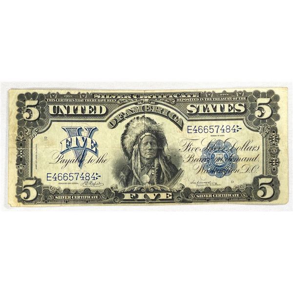 1899 $5 Indian Silver Certificate RARE CLOSELY UNC
