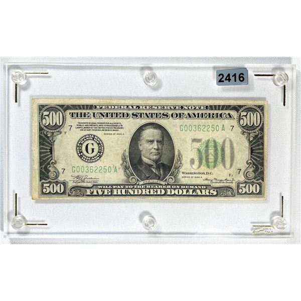 1934-A $500 Five Hundred Dollar Federal Res. Note