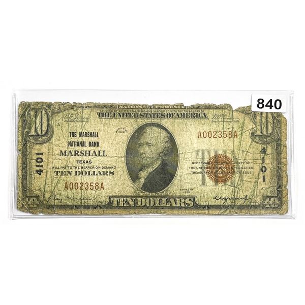 1929 $10 Marshall, TX National Bank Note