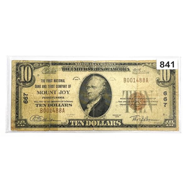 1929 $10 Mt. Joy, PA National Bank Note