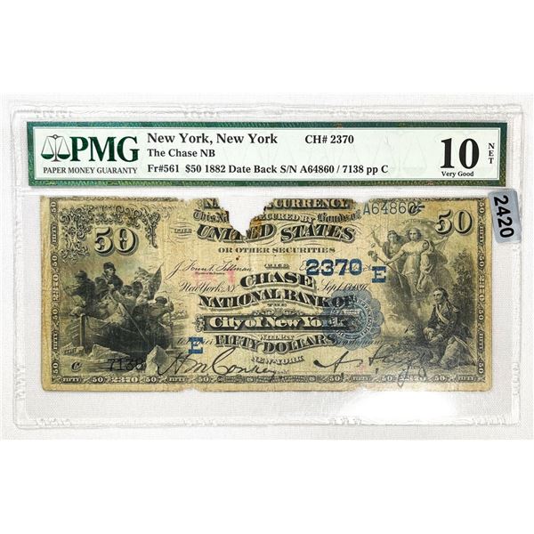 1882 $50 The Chase NB New York, NY Nat. Bank Note