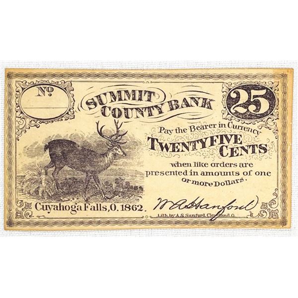 1862 25c Summit County Bank OH Fractional Note