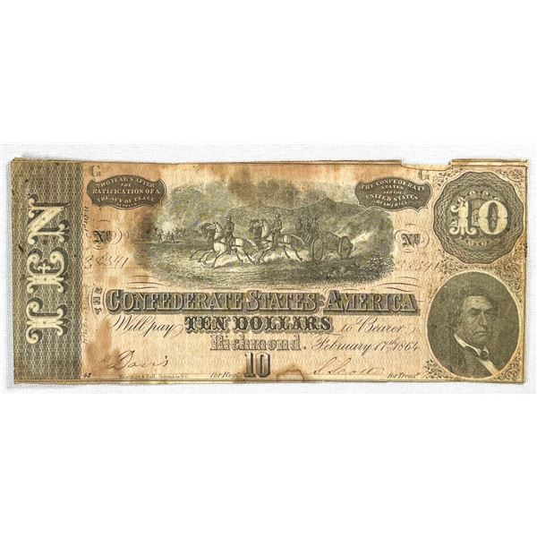 1864 Confederate $10 Note CIRCULATED