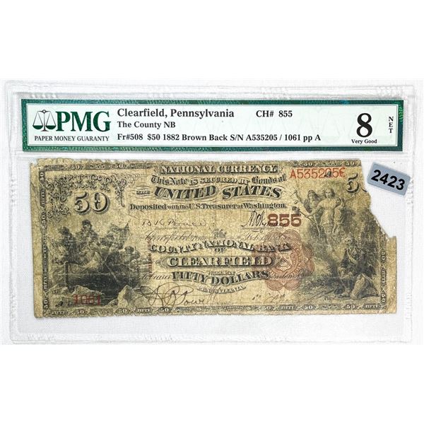 1882 $50 Clearfield PA National Bank Note