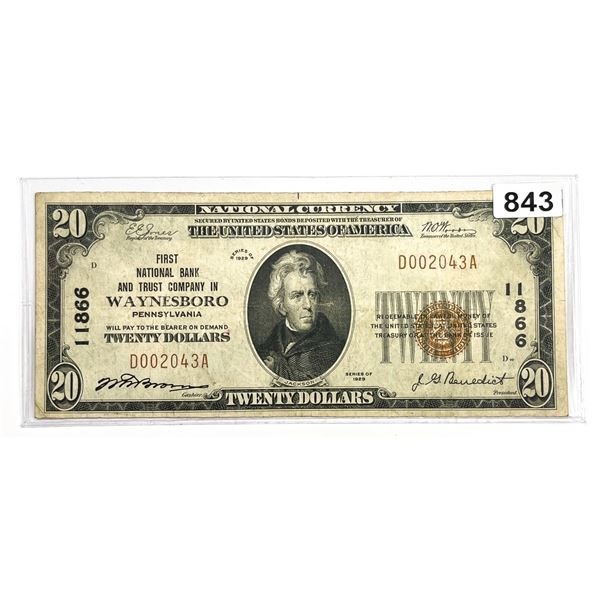 1929 $20 Waynesboro, PA National Bank Note