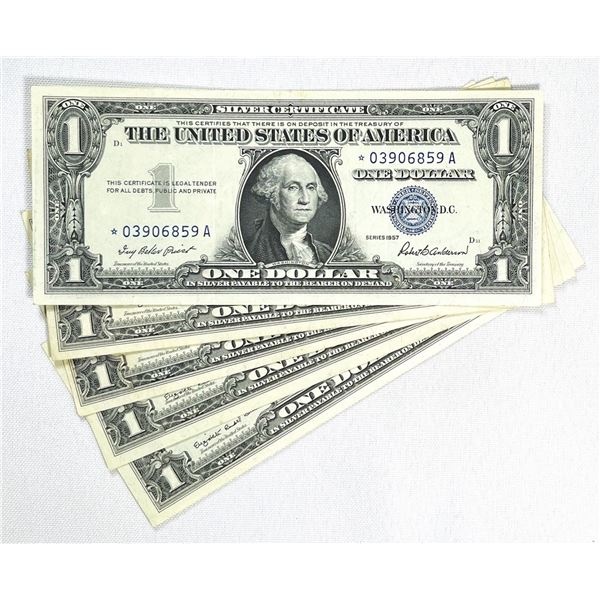 (5)1957 $1*Star Note Silver Certificates CLOSE UNC