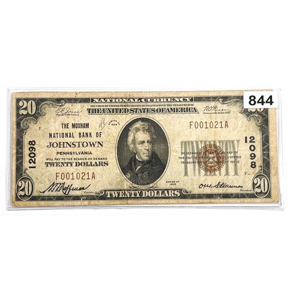 1929 $20 Johnstown, PA National Bank Note
