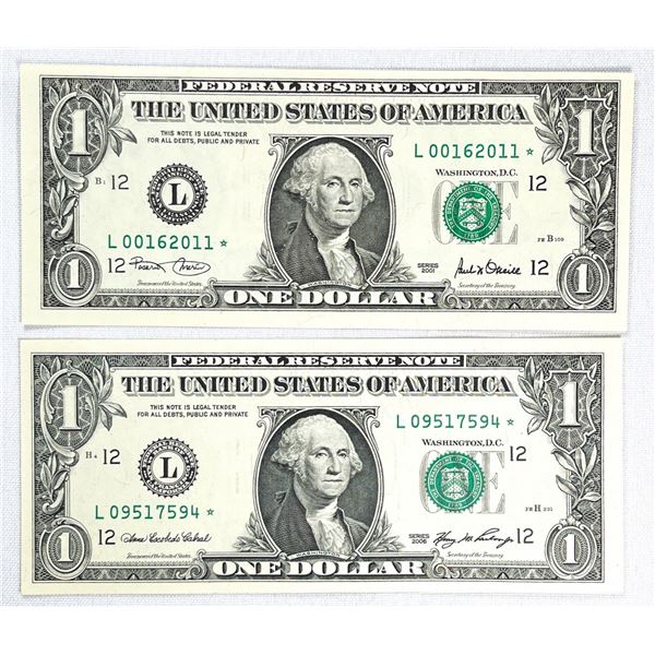 2001 & 2006 $1*Star Note Federal Reserve Notes UNC