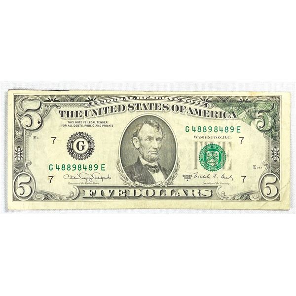 1988-A $5 Offset Printing Error Fed Res Note