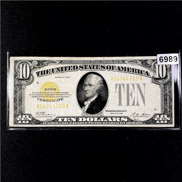 1928 $10 Dollar Gold Certificate CLOSELY UNC