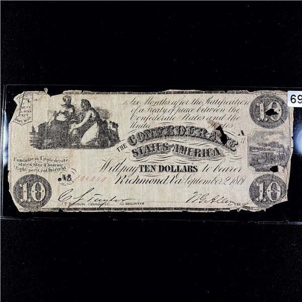 1861 Series $10 Dollar Confederate States Note