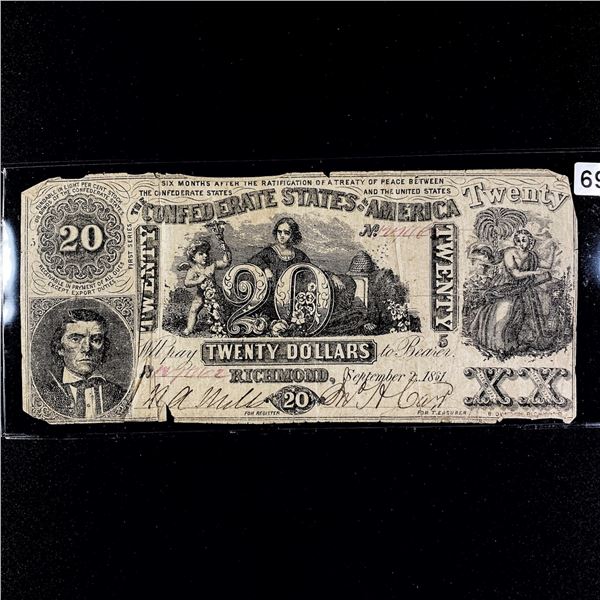 1861 Series $20 Dollar Confederate States Note
