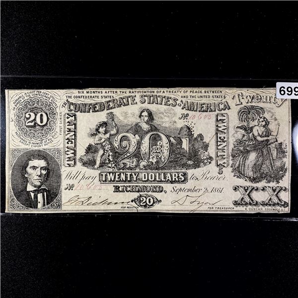 1861 Series $20 Dollar Confederate States Note
