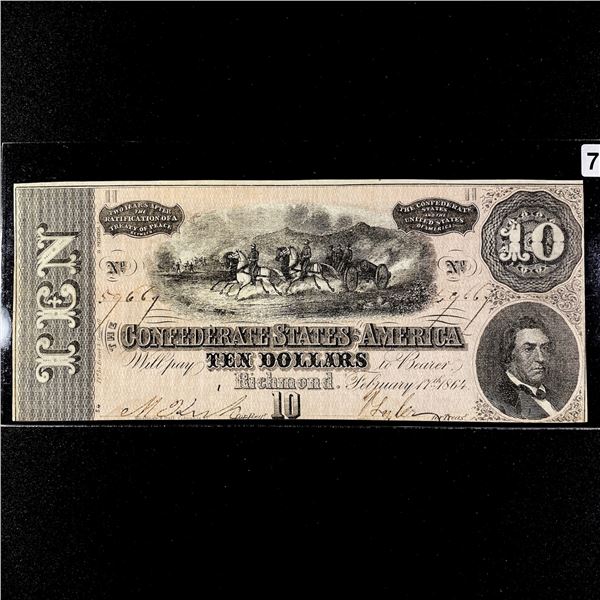 1864 Series $10 Dollar Confederate States Note