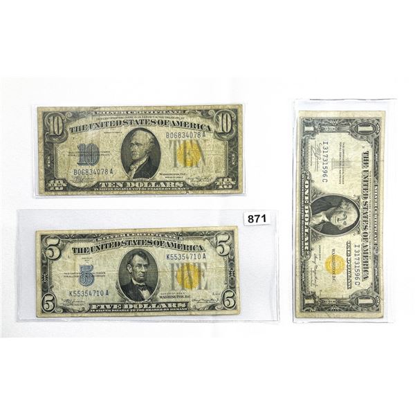 (3)WWII N. Africa $1, $5, & $10 Silver Cert. Set