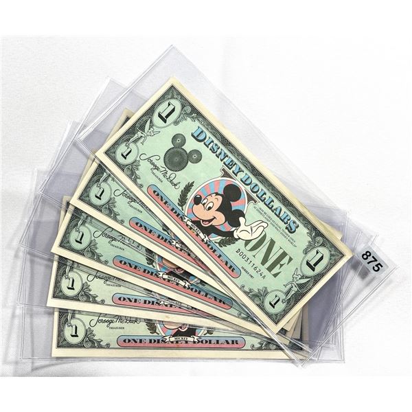 (5) 1987-1994 $1 Disney Dollars UNC-