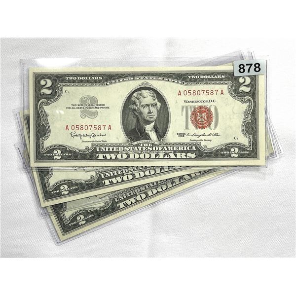 (3) 1963 Consecutive $2 Red Seal Notes UNC-