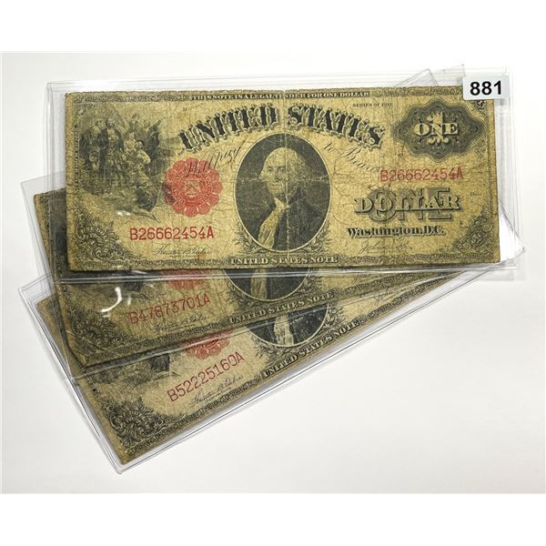 (3) 1917 $1 Lrg Size Red Seal Legal Tender -