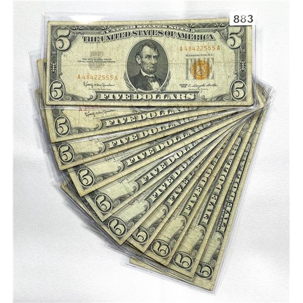 (10) $5 Dollar Legal Tender Notes -