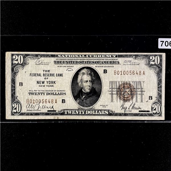 1929 $20 Dollar New York NY National Bank Note
