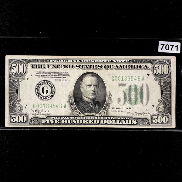 1934 A $500 Five Hundred Dollars Fed Reserve Note