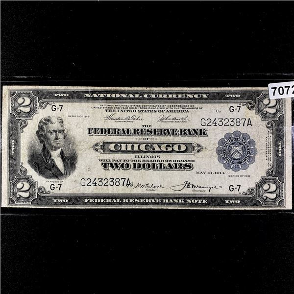 1914 LG $2 Dollar Chicago IL National Bank Note`