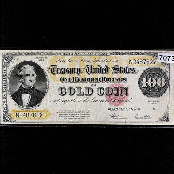 1922 LG $100 Gold Certificate LIGHTLY CIRC