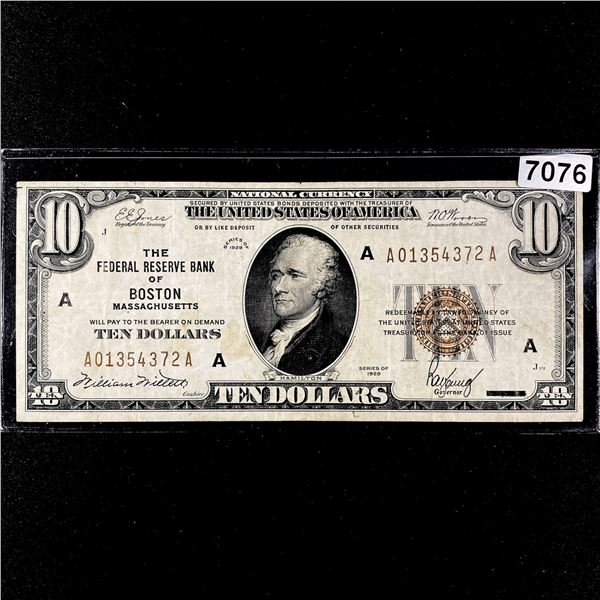 1929 $10 Dollar Boston MA National Bank Note