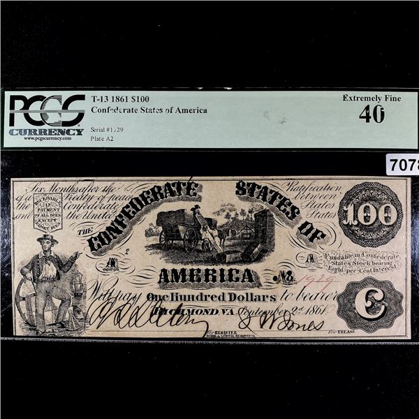 1861 $100 Dollar Confederate States Note PCGS-40XF