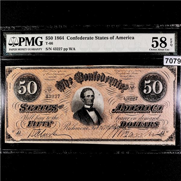 1864 $50 Dollar Confederate States Note PMG-58AU