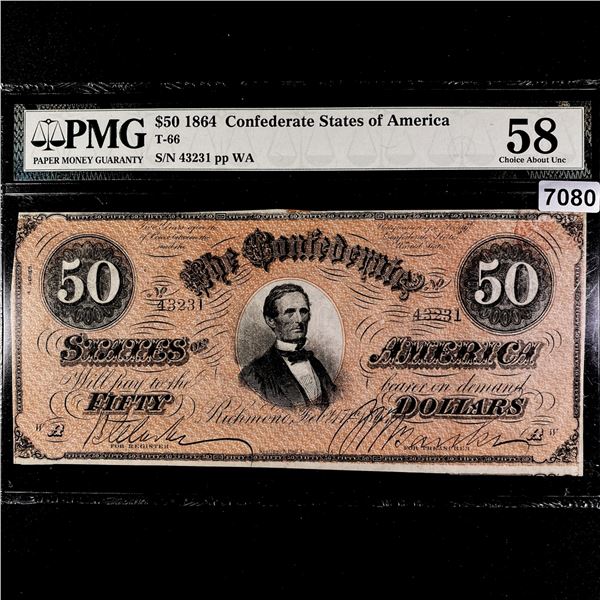 1864 $50 Dollar Confederate States Note PMG-58AU