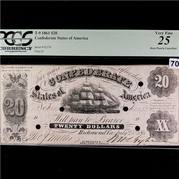 1861 $20 Dollar Confederate States Note PCGS-25VF