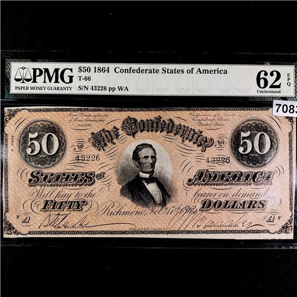 1864 $50 Dollar Confederate States Note PMG-62UNC