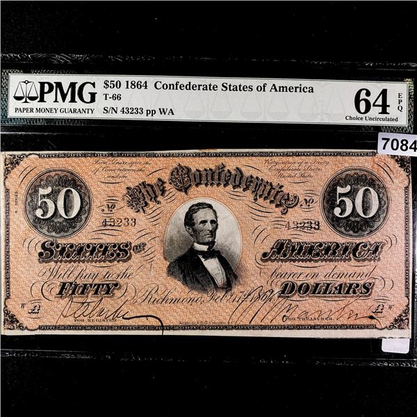 1864 $50 Dollar Confederate States Note PMG-64UNC