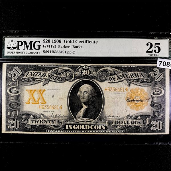 1906 LG $20 Gold Certificate PMG-25VF