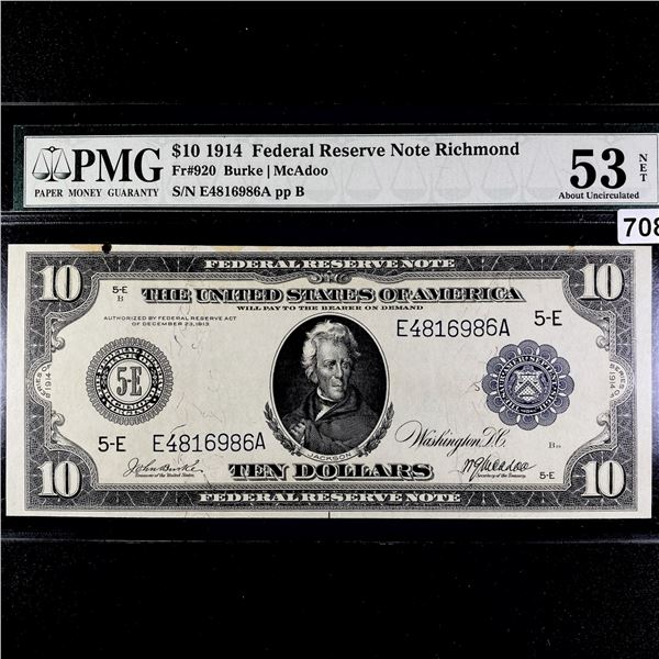 1914 $10 Fed Reserve Note Richmond PMG-53AU