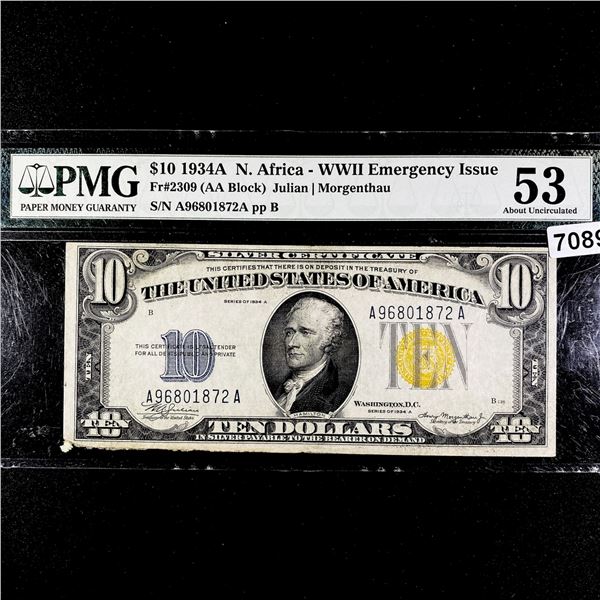 1934A WWII N Africa $10 Dollar Silver Cert PMG-53