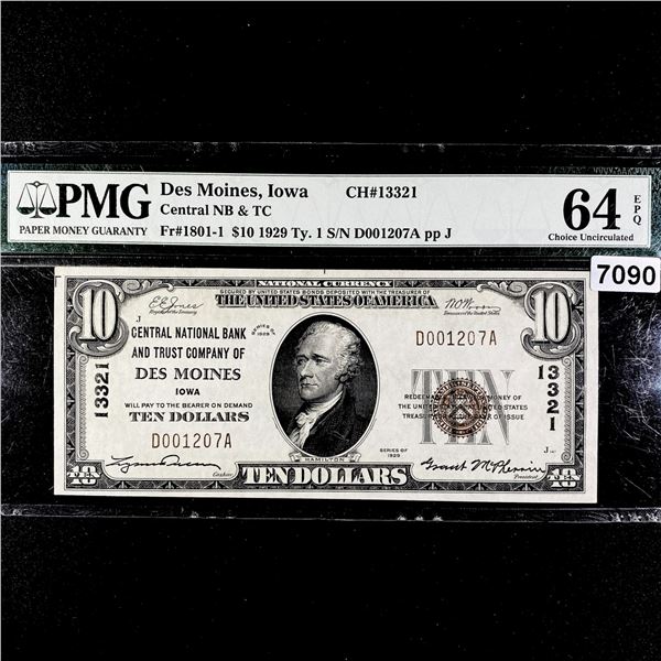 1929 $10 Des Moines IA National Bank Note PMG-64