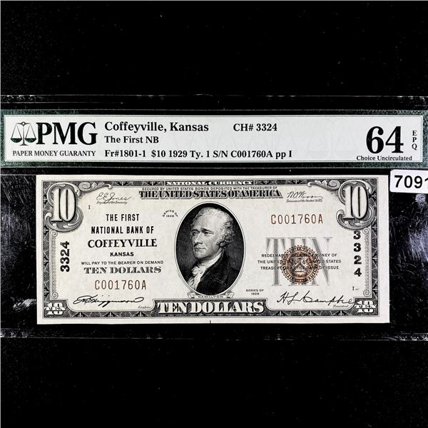 1929 $10 Coffeyville, KS National Bank Note PMG-64
