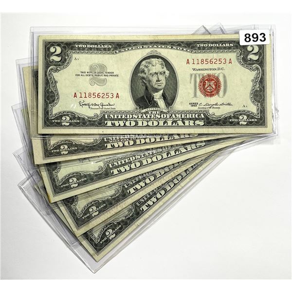 (5) $2 Legal Tender Notes -XF-AU