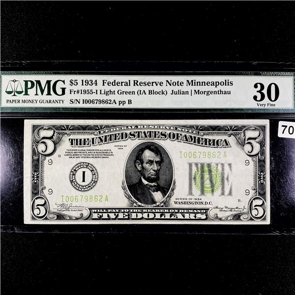 1934 $5 Federal Reserve Note Minneapolis PMG-30VF