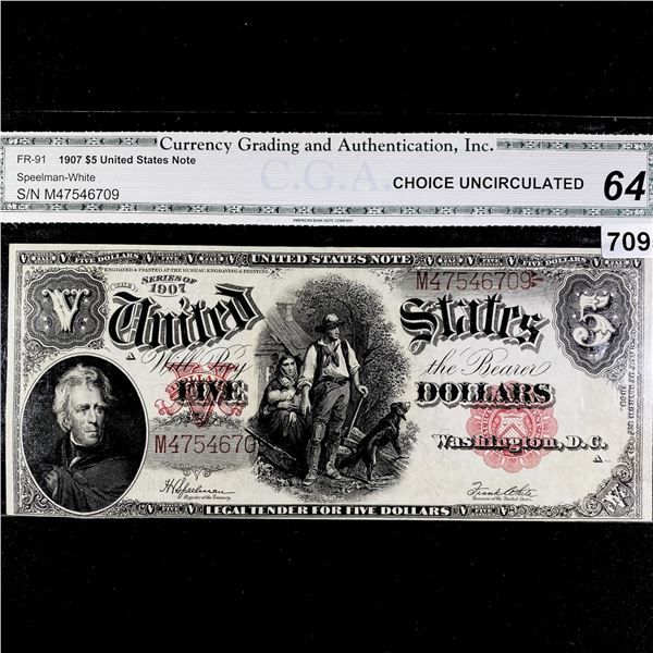 1907 LG Wood Chopper $5 Legal Tender CGA-64