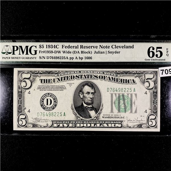 1934C $5 Federal Reserve Note Cleveland PMG-65