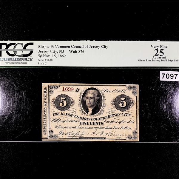 1862 5c Jersey City NJ Mayor and Common PCGS-25VF