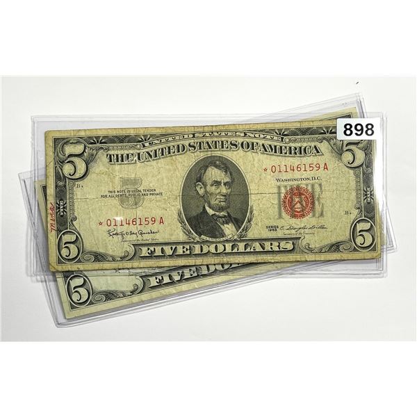 (2) 1963 $5 *Star Notes Legal Tender Notes -