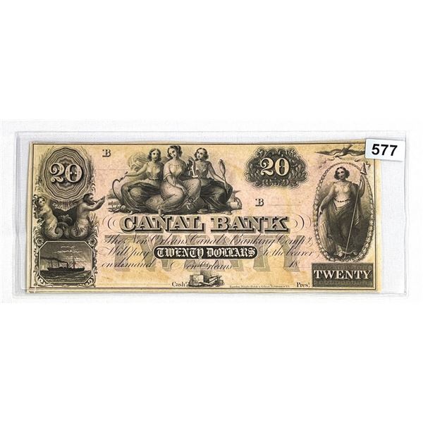 1800's Canal Bank LA $20 Dollar Bill