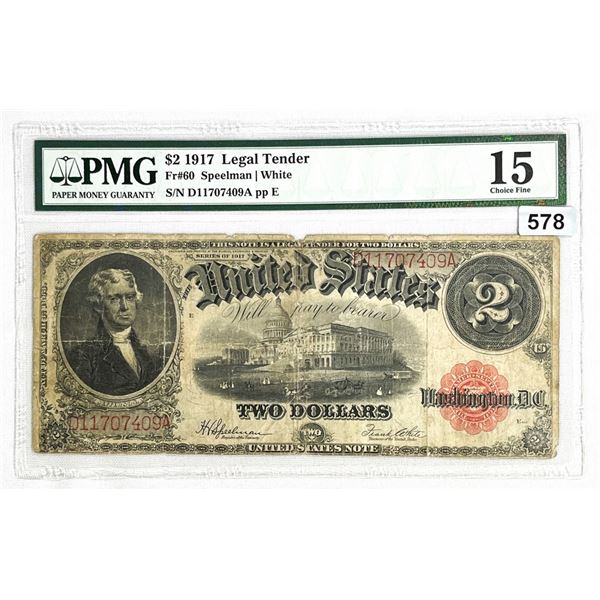 1917 LG $2 Legal Tender PMG-15 CHOICE FINE